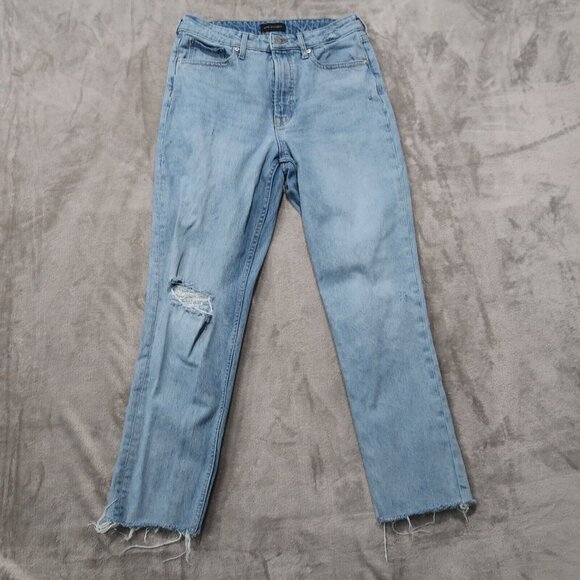 Free Assembly Denim - Free Assembly Jeans Womens 8 Blue High Rise Straight Distressed Raw Fringe Hem